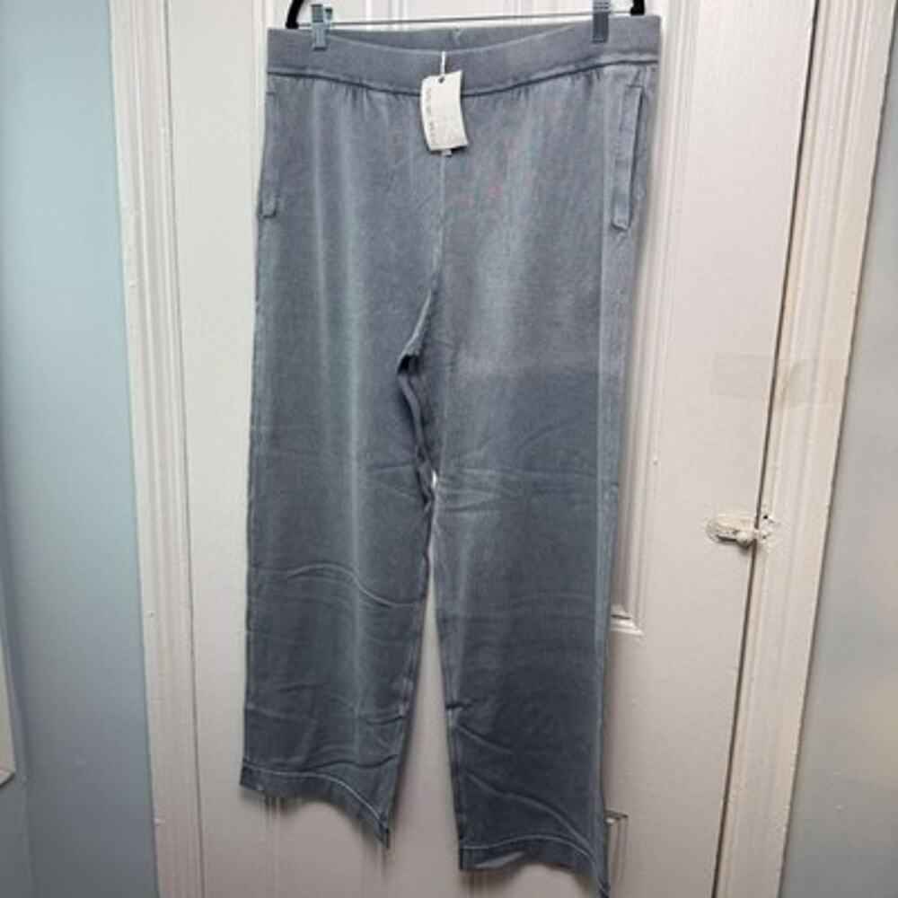 Barefoot Dreams Sunbleached Seamed Pants Women XL Blue 100% Cotton Lounge New